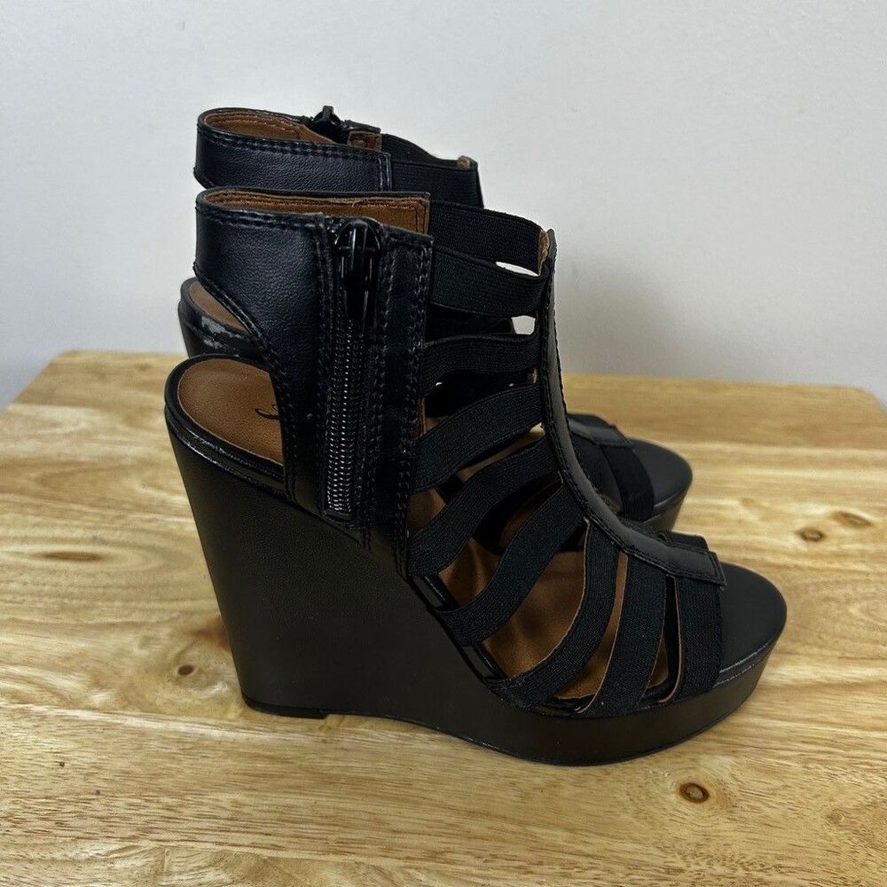 Lucky Brand LK-Riona Womens Black Leather Gladiator Wedge Sandals Size 6.5 M Box